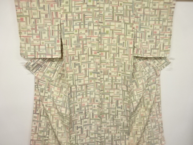 JAPANESE KIMONO / ANTIQUE KIMONO / SILK / FUSHI TSUMUGI / WOVEN GEOMETRIC